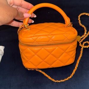 Charles & Keith Orange Quilted Mini Bag